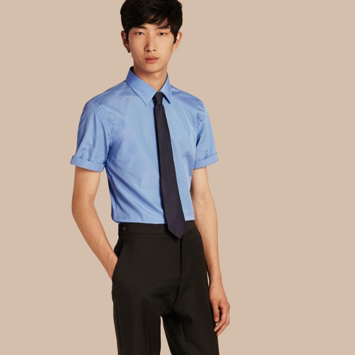Burberry Burberry Slim Fit Short-sleeved Cotton Poplin Shirt, Size: 16.5, Blue