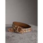 Burberry Burberry Riveted Reversible Check And Leather Belt, Size: 80, Brown