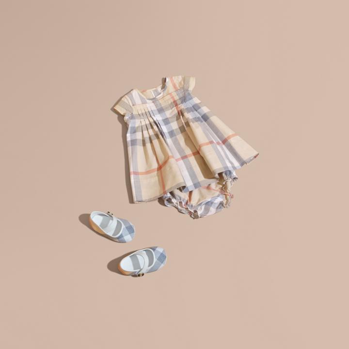 Burberry Burberry Check Cotton Pleat Dress, Size: 3m, Beige