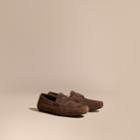 Burberry Burberry Suede Loafers With Engraved Check Detail, Size: 41, Brown