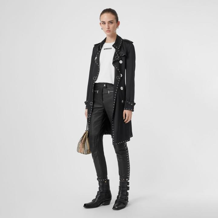 Burberry Burberry Zip Detail Studded Leather Trousers, Size: 00, Black