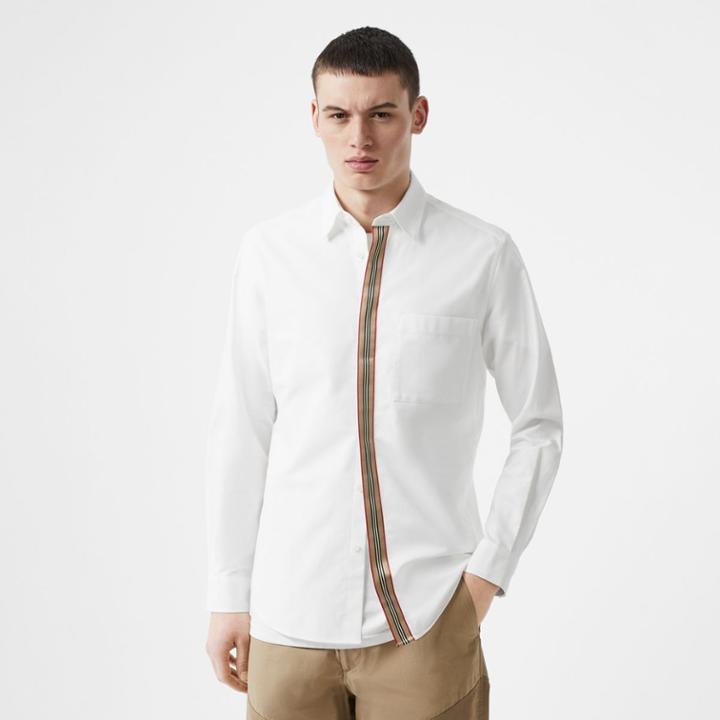 Burberry Burberry Icon Stripe Detail Stretch Cotton Poplin Shirt, Size: M, White