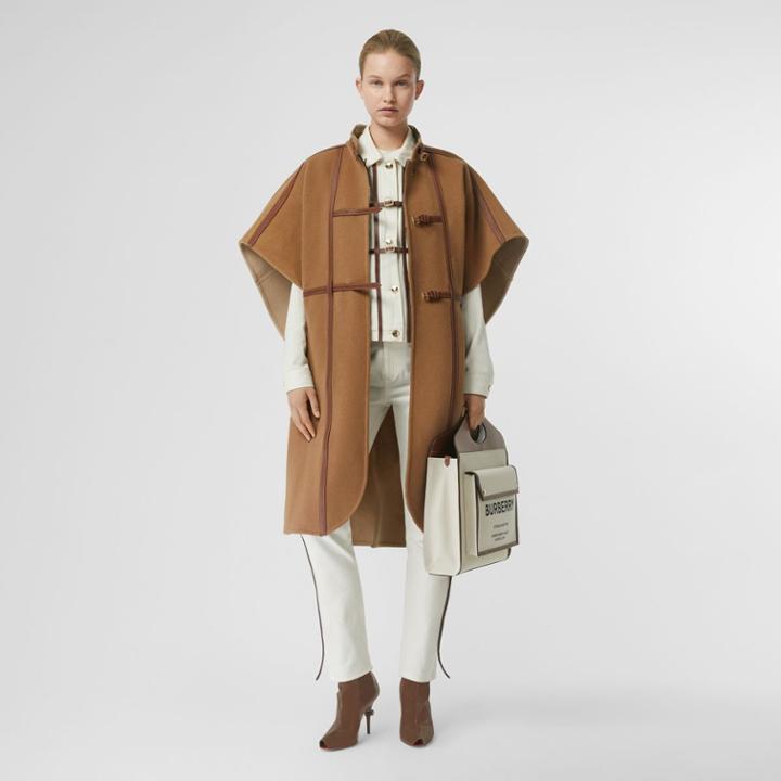 Burberry Burberry Leather Harness Detail Wool Blend Cape, Size: Xs/s, Beige