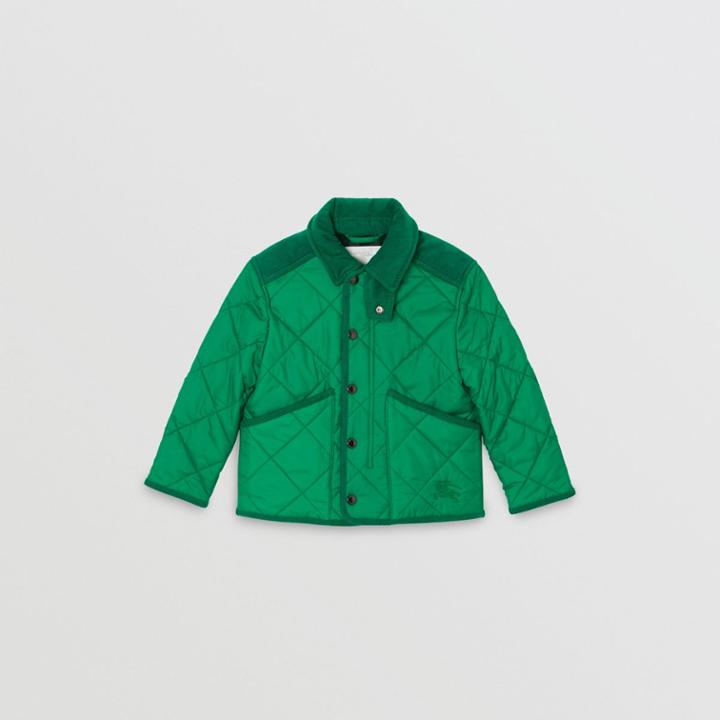 Burberry Burberry Childrens Corduroy Trim Diamond Quilted Jacket, Size: 12y, Green
