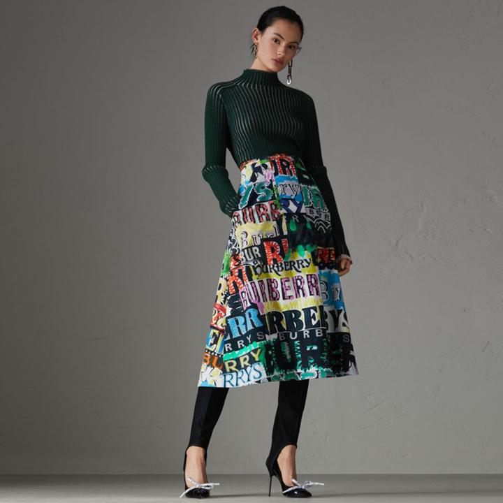 Burberry Burberry Logo Print Cotton A-line Skirt, Size: 00