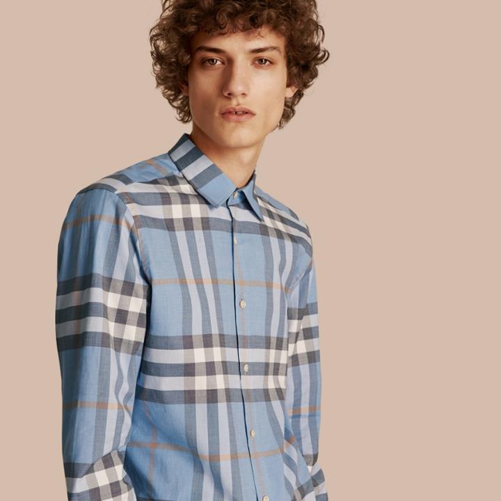 Burberry Burberry Check Cotton Oxford Shirt, Size: Xl, Blue