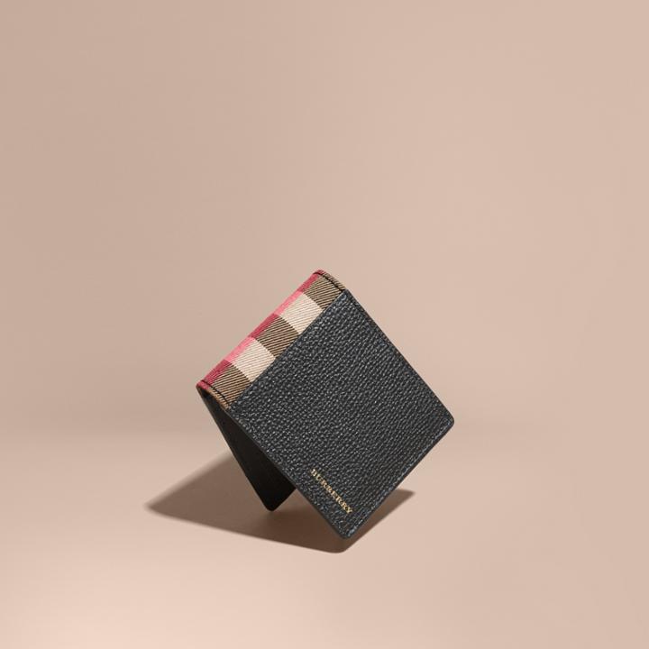 Burberry Burberry Grainy Leather And House Check Folding Wallet, Black