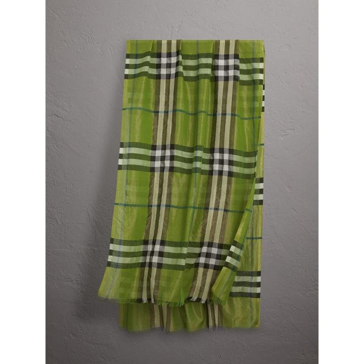 Burberry Burberry Metallic Check Silk And Wool Scarf, Green