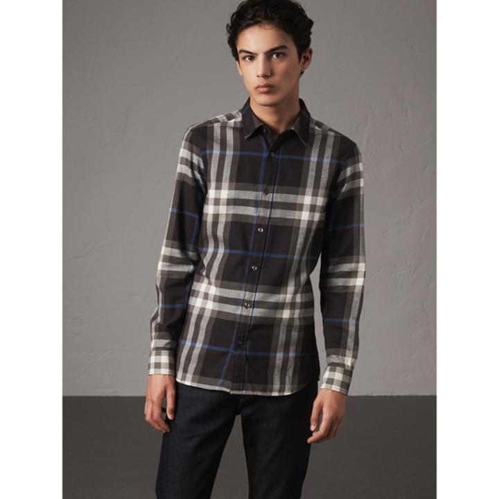 Burberry Burberry Check Cotton Flannel Shirt, Size: M, Black