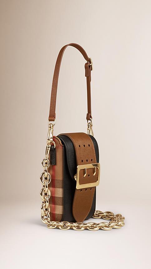 Burberry The Belt Bag -oblong In Textured Leather And House Check