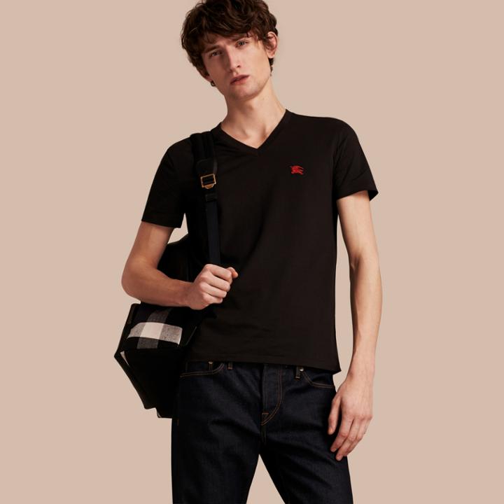 Burberry Burberry Cotton V-neck T-shirt, Black