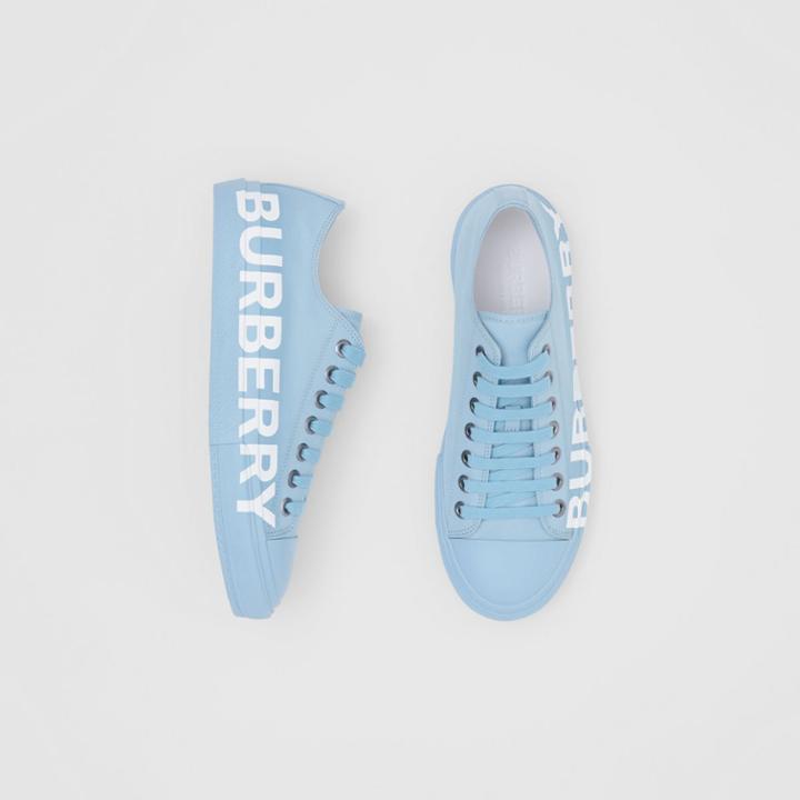Burberry Burberry Logo Print Cotton Gabardine Sneakers, Size: 46, Blue