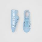Burberry Burberry Logo Print Cotton Gabardine Sneakers, Size: 46, Blue