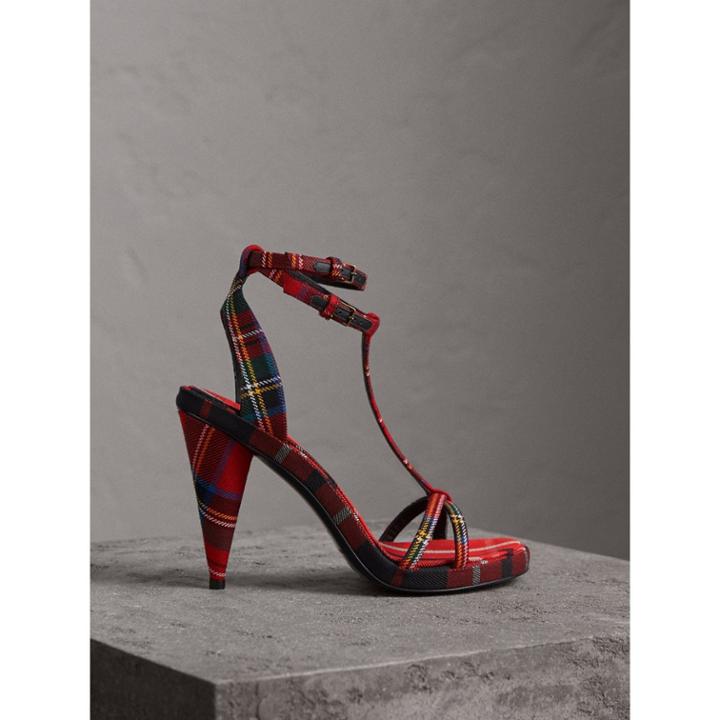 Burberry Burberry Tartan Wool Cone-heel Sandals, Size: 39, Red