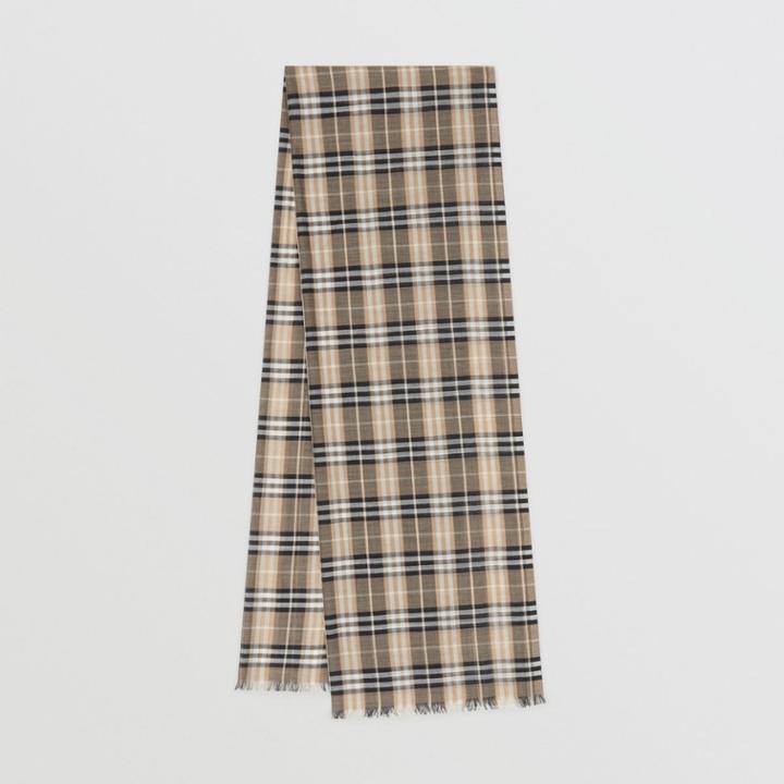 Burberry Burberry Vintage Check Lightweight Wool Silk Scarf, Beige