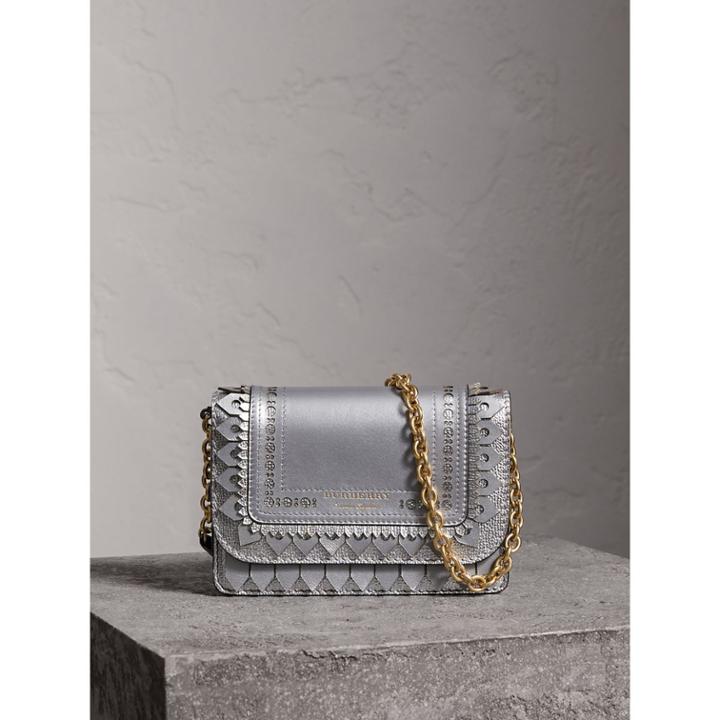 Burberry Burberry Brogue Detail Metallic Leather Wallet With Detachable Strap