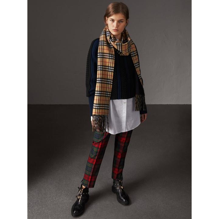 Burberry Burberry Two-tone Cable Knit Wool Cashmere Sweater, Blue
