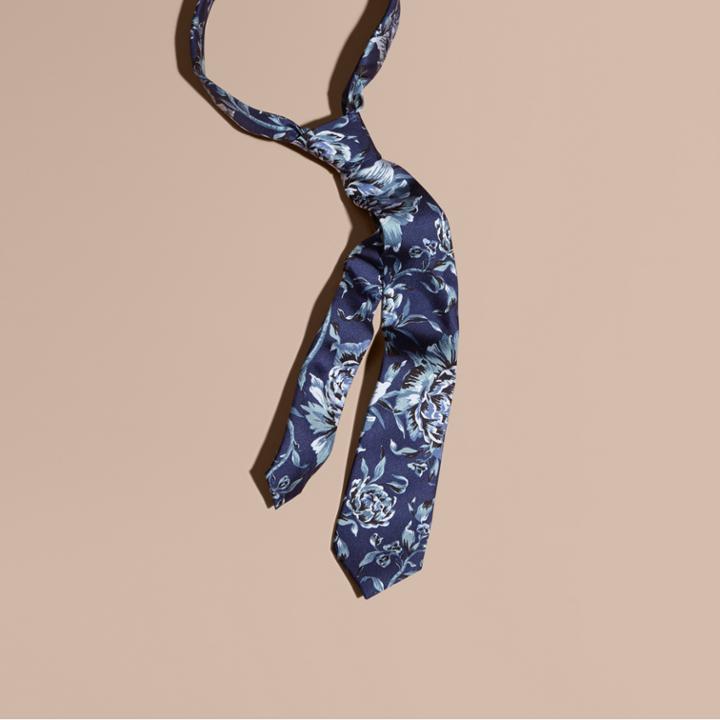 Burberry Burberry Slim Cut Peony Rose Print Silk Tie, Blue