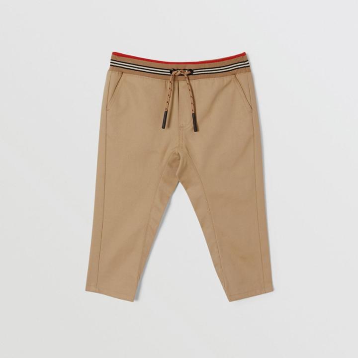 Burberry Burberry Childrens Icon Stripe Detail Cotton Twill Drawcord Trousers, Size: 2y