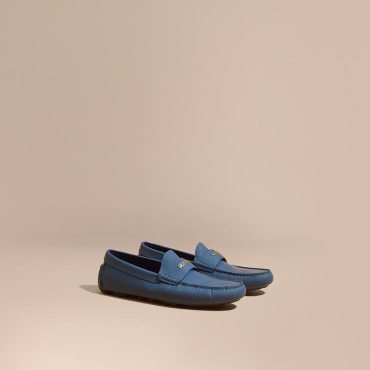 Burberry Burberry Leather Loafers With Engraved Check Detail, Size: 42.5, Blue