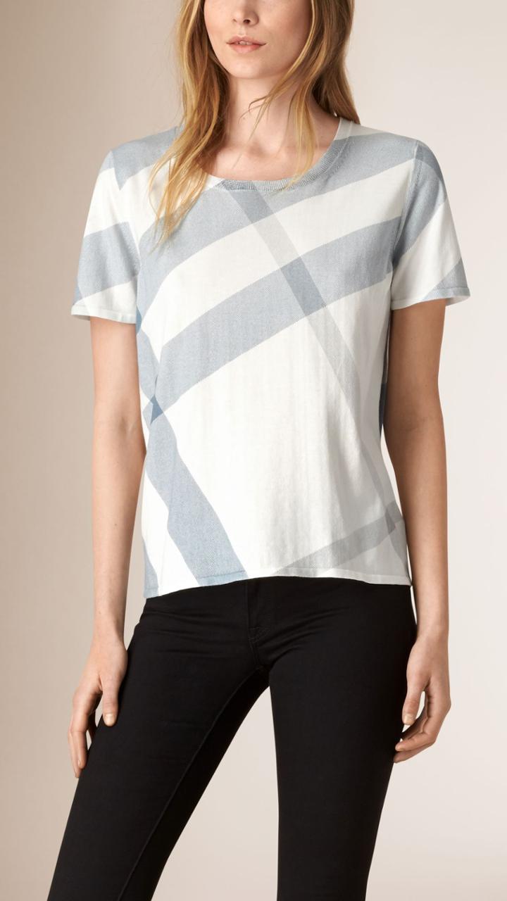 Burberry Burberry Check Print Cotton T-shirt, Blue