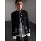 Burberry Burberry Cord Detail Wool Military Jacket, Size: 04, Blue
