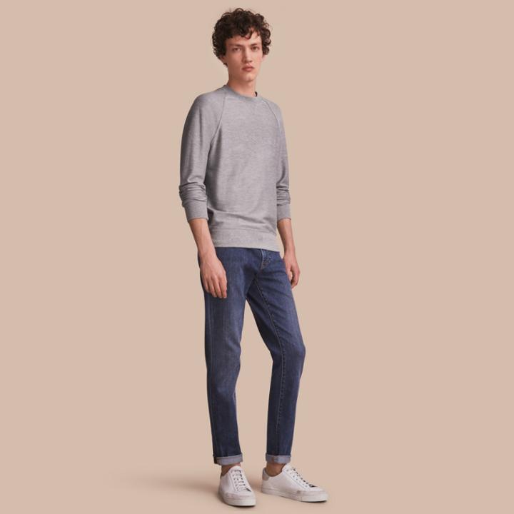 Burberry Burberry Embroidered Motif Cotton-blend Jersey Sweatshirt, Grey