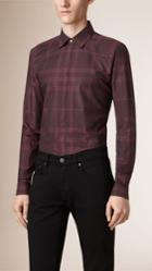 Burberry Burberry Slim Fit Check Cotton Shirt, Size: Xxl, Red