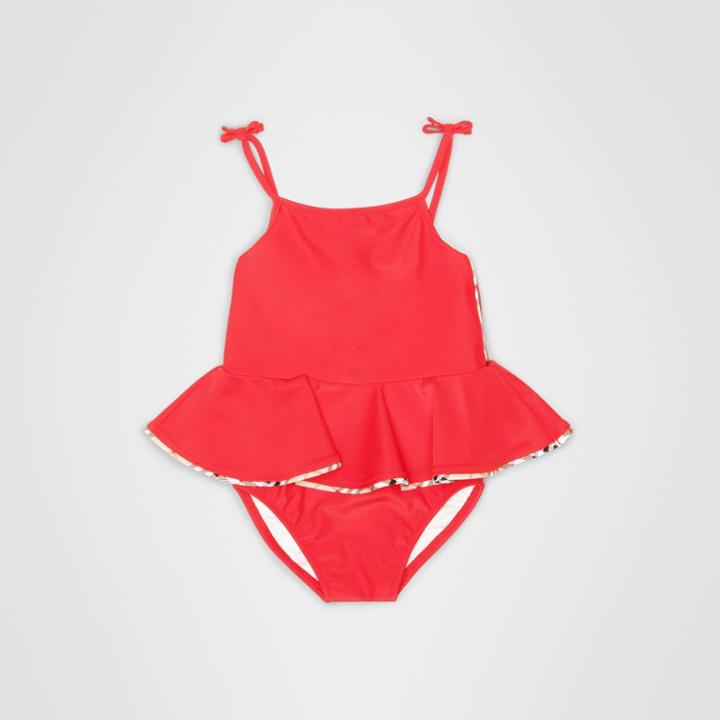 Burberry Burberry Childrens Check Detail Peplum One-piece Swimsuit, Size: 18m, Red