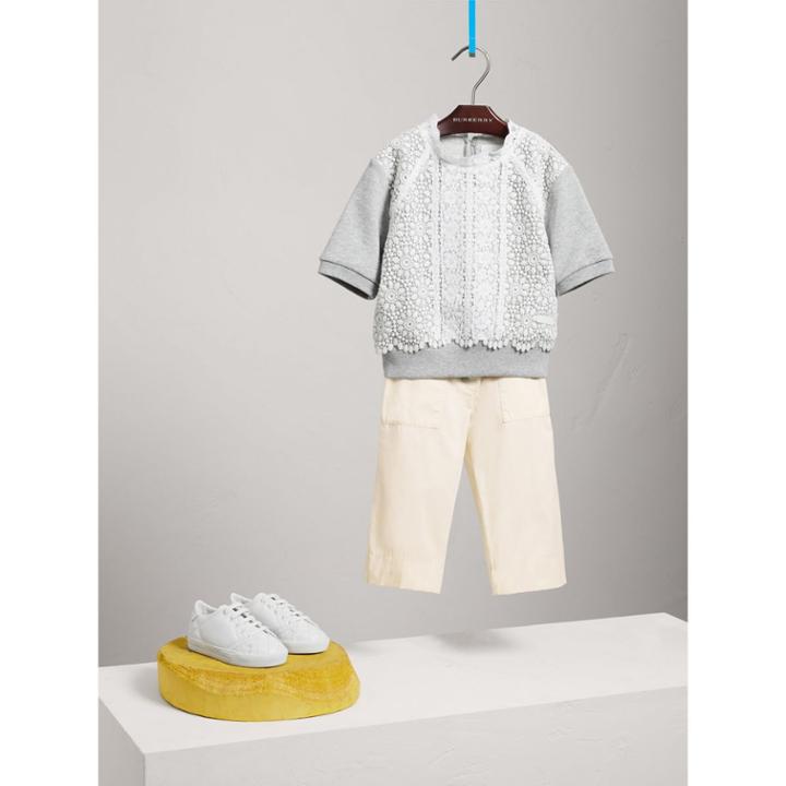 Burberry Burberry Short-sleeve Lace Detail Cotton Jersey Sweatshirt, Size: 8y, Grey