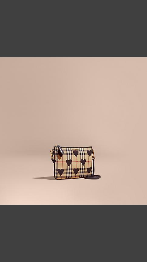 Burberry Heart Print Check And Leather Clutch Bag