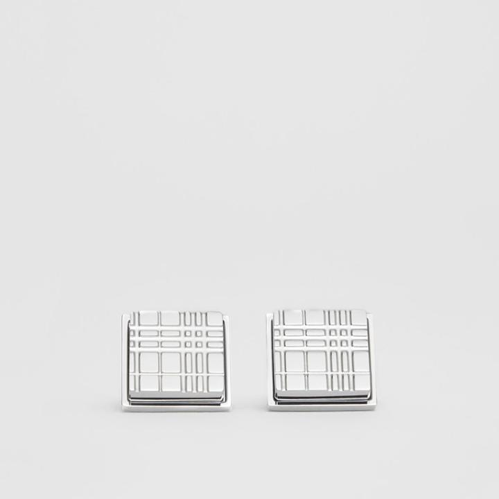 Burberry Burberry Palladium-plated Check-engraved Square Cufflinks, Grey