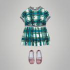 Burberry Burberry Scribble Check Pleated Silk Dress, Size: 6y, Blue