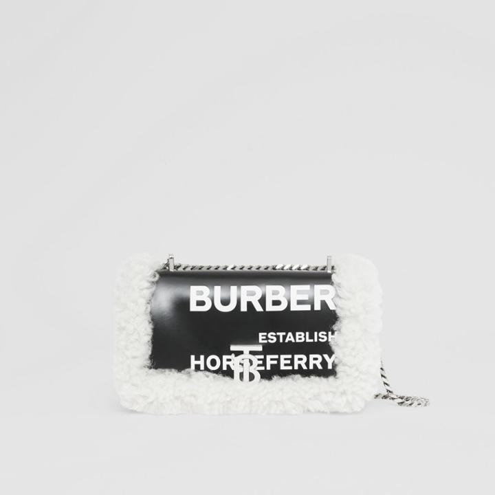 Burberry Burberry Small Horseferry Print Coated Canvas And Shearling Lola Bag, Black