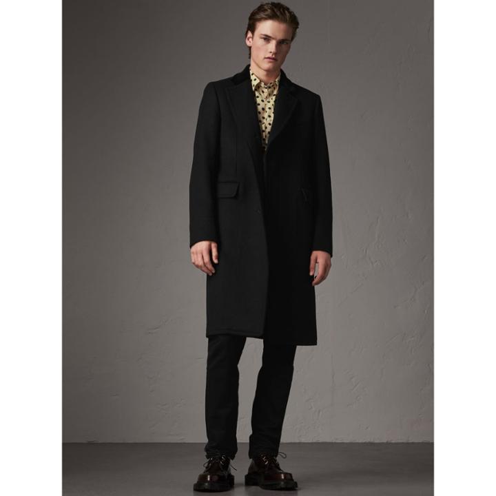 Burberry Burberry Velvet Collar Wool Cashmere Blend Riding Coat, Size: 52