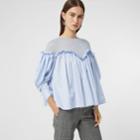 Burberry Burberry Puff-sleeve Striped Cotton And Jersey Blouse, Size: 08, Blue