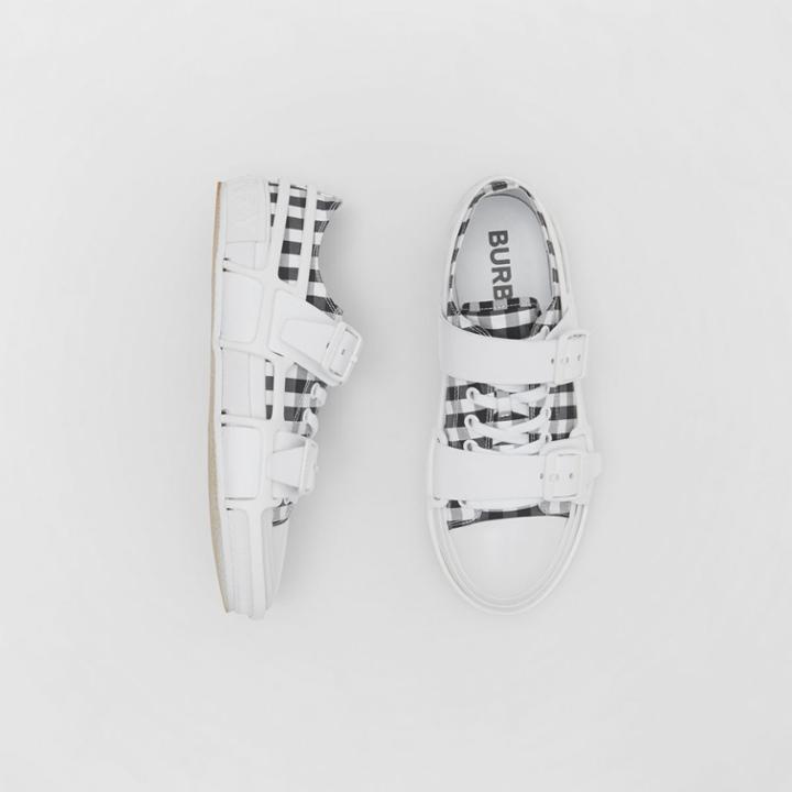 Burberry Burberry Gingham Cotton And Leather Webb Sneakers, Size: 43, White