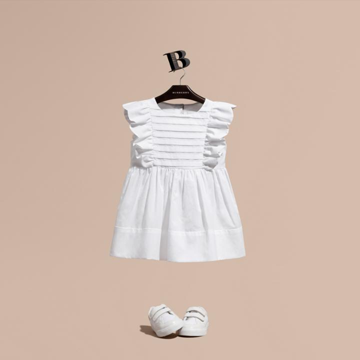 Burberry Burberry Ruffle And Pleat Detail Cotton Dress, Size: 3y, White