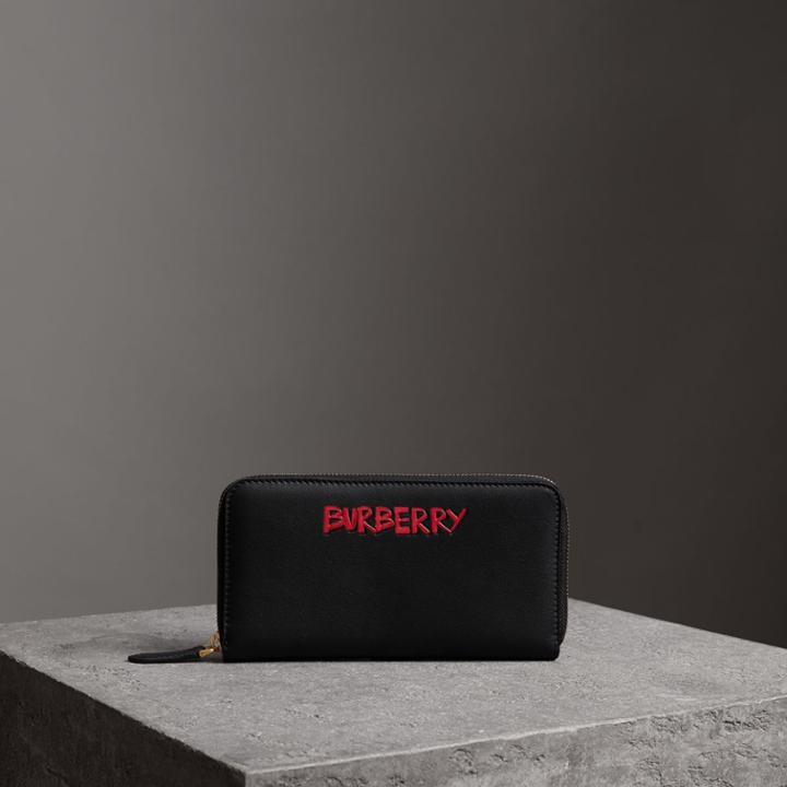 Burberry Burberry Graffiti Print Leather Ziparound Wallet, Black