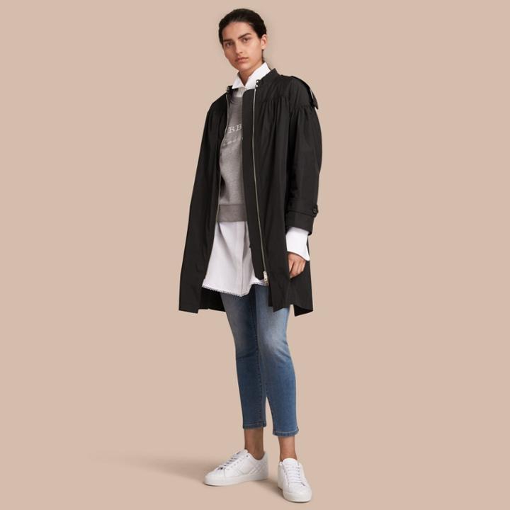 Burberry Burberry Lightweight Ruched Coat, Size: 14, Black