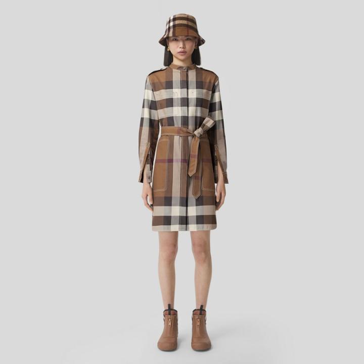 Burberry Burberry Check Cotton Poplin Tie-waist Shirt Dress, Size: 0