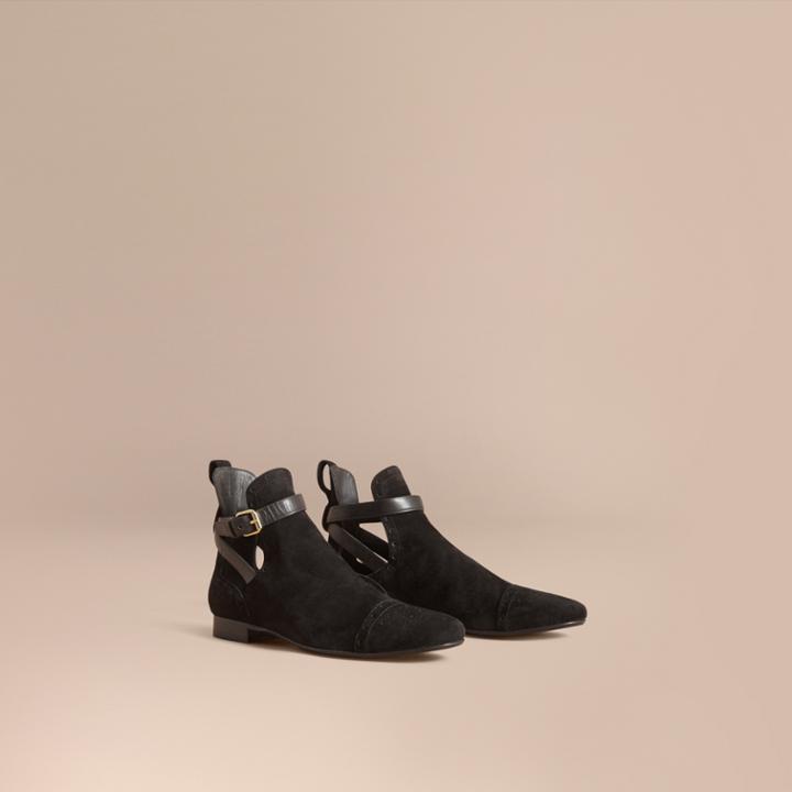 Burberry Burberry Cut-out Detail Suede Ankle Boots, Size: 38.5, Black