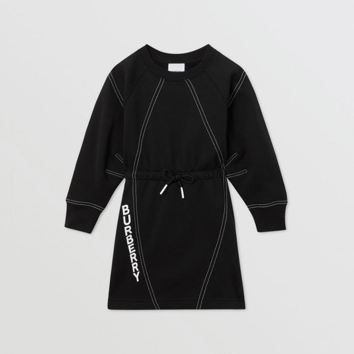 Burberry Burberry Childrens Long-sleeve Logo Print Cotton Dress, Size: 14y, Black