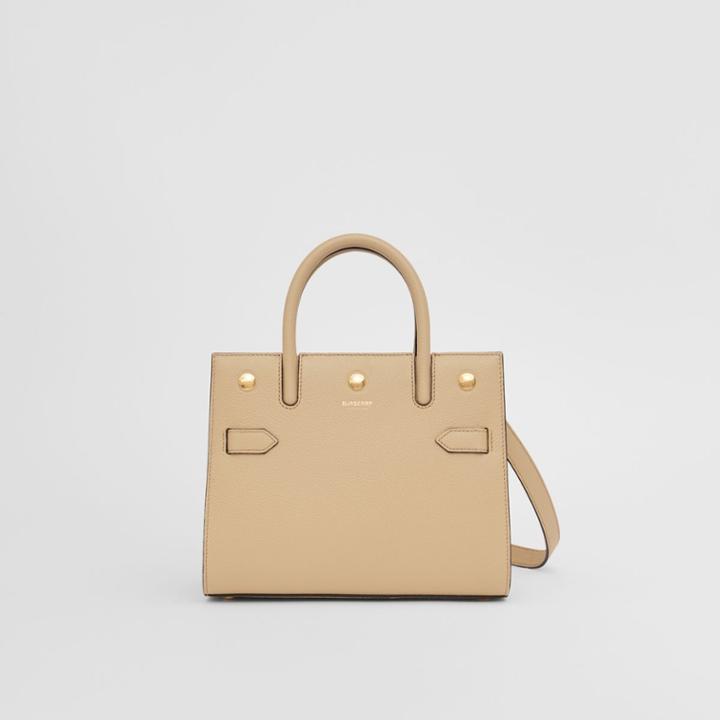 Burberry Burberry Mini Leather Two-handle Title Bag, Beige