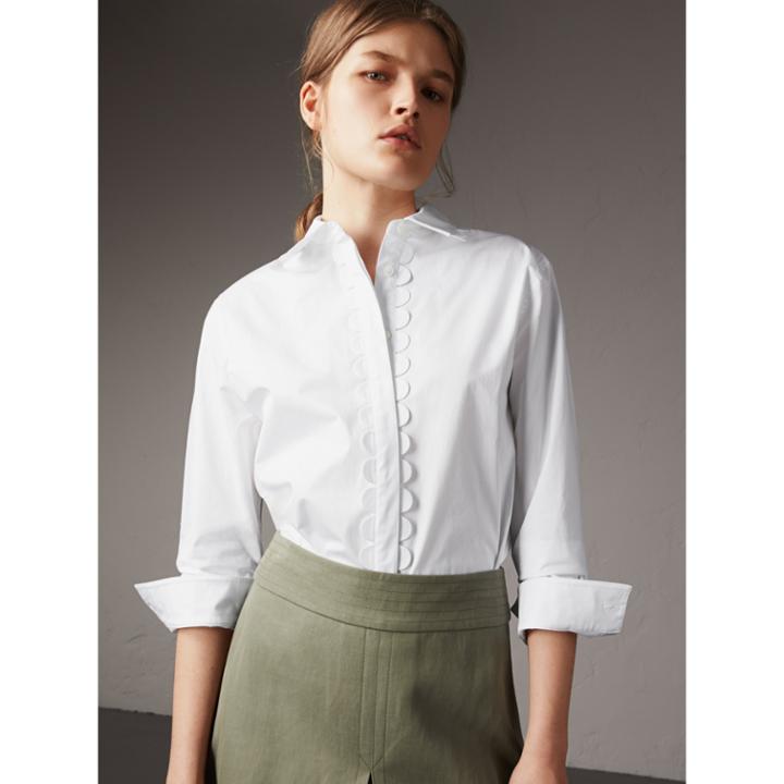Burberry Burberry Scalloped Stretch Cotton Shirt, Size: 14, White