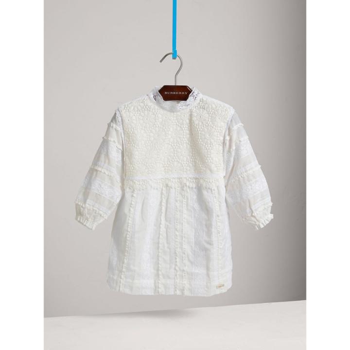 Burberry Burberry English Lace Detail Cotton High-neck Dress, Size: 10y, White