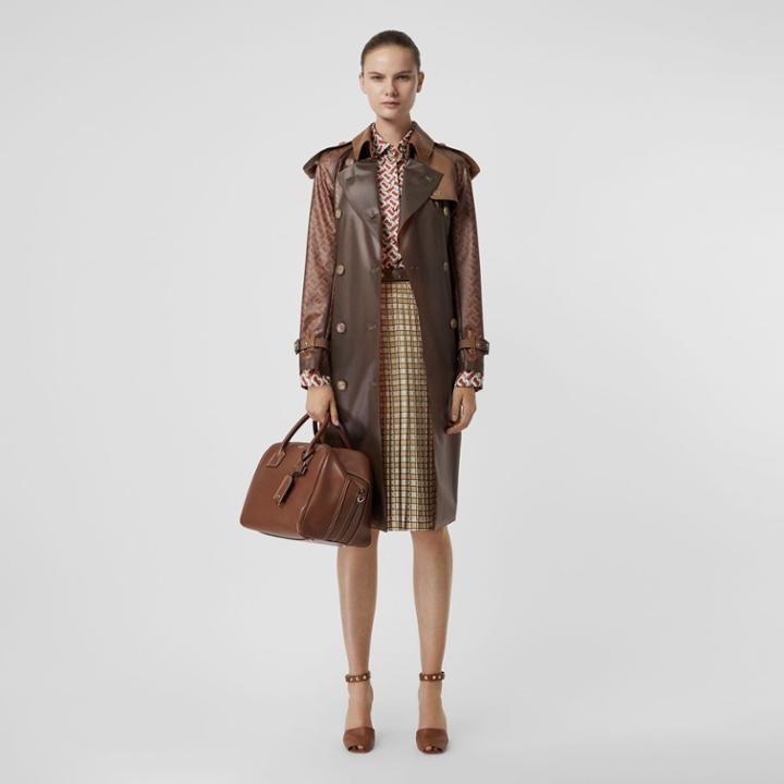 Burberry Burberry Leather Detail Showerproof Trench Coat, Size: 00, Brown