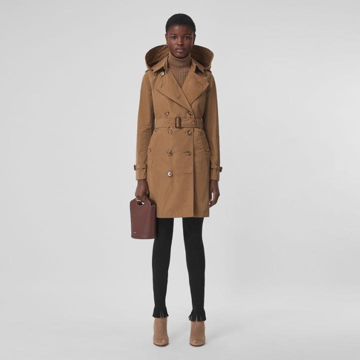 Burberry Burberry Detachable Hood Taffeta Trench Coat, Size: 02, Brown