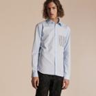 Burberry Cotton Poplin Shirt With Pyjama Stripe Pocket