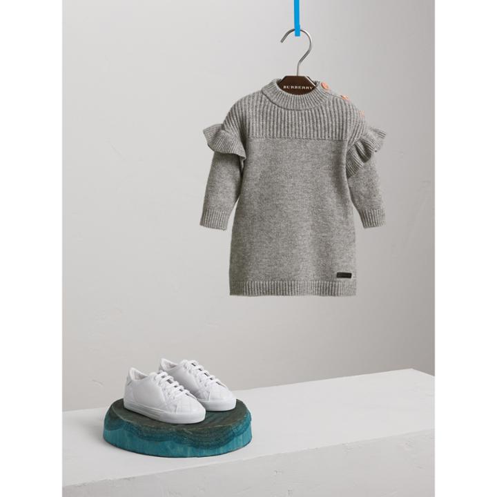 Burberry Burberry Ruffle Detail Wool Cashmere Jumper Dress, Size: 3y, Grey